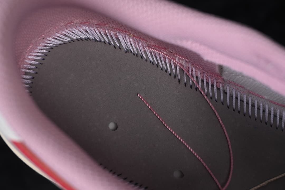 Close-up of stitching and lining inside the sneaker.