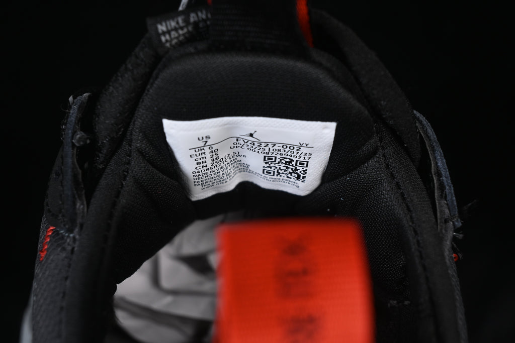 Inside shoe label displaying style code FV4227-002 and photographed sample size details