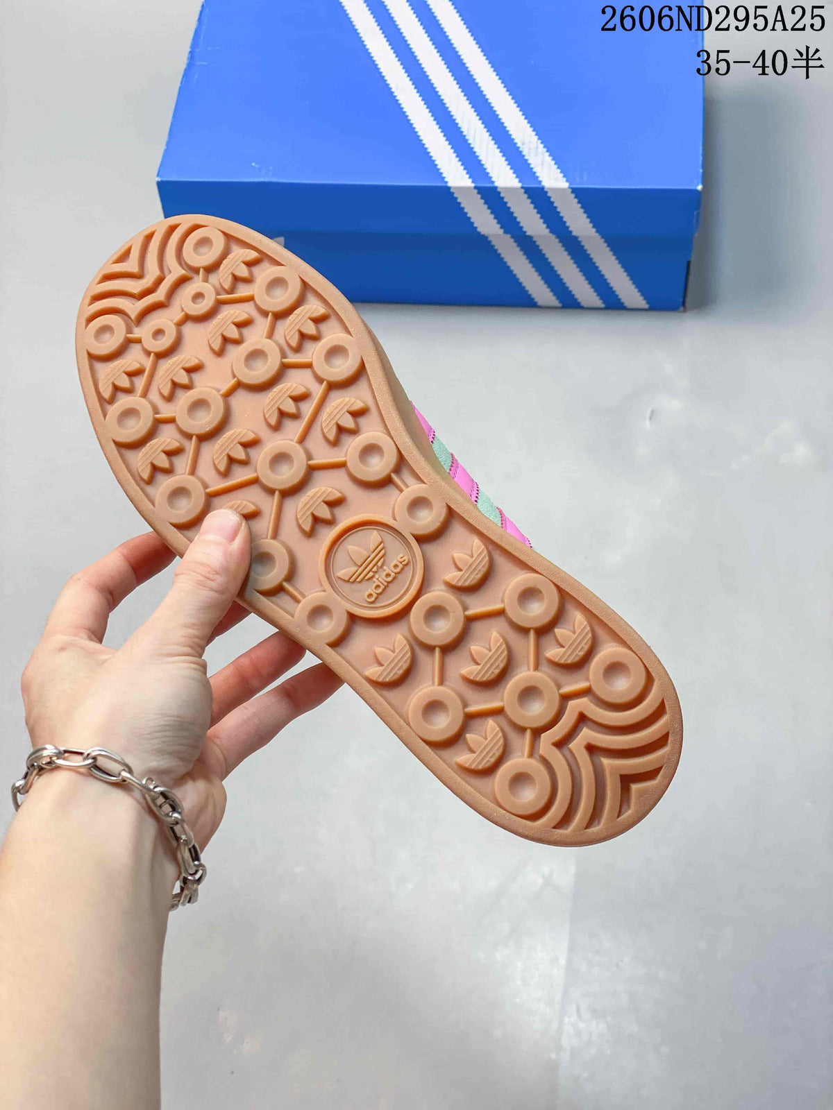 Gum-colored patterned outsole on the Adidas Gazelle Bold W sneaker