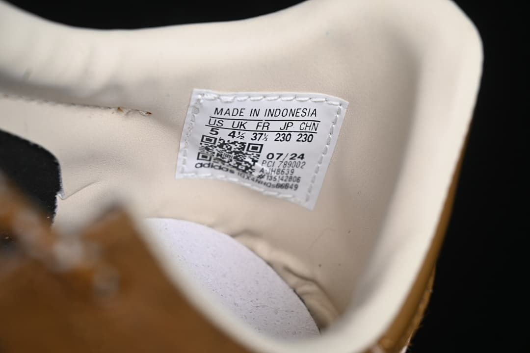Interior size label showing a sample shoe size and production details