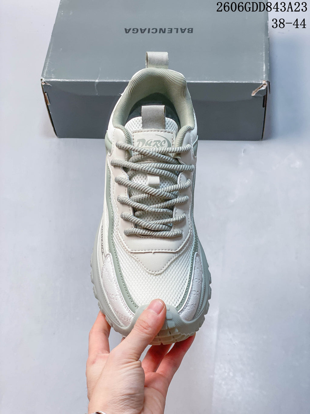 Top view of the sneaker showing mesh panels and lace-up fastening