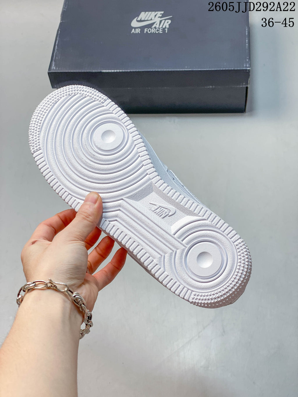 Textured outsole of a white Nike sneaker