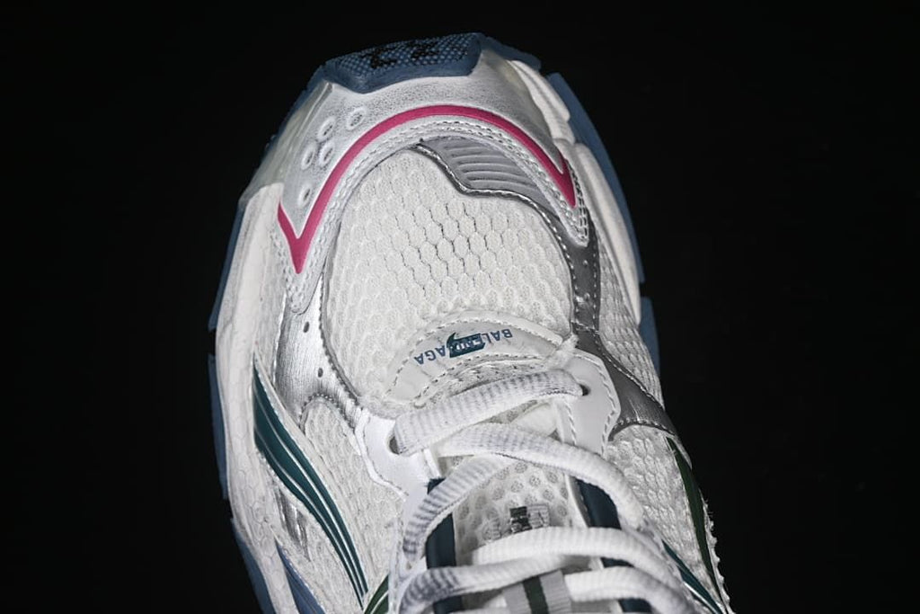 Top view of the lace-up sneaker toe and upper