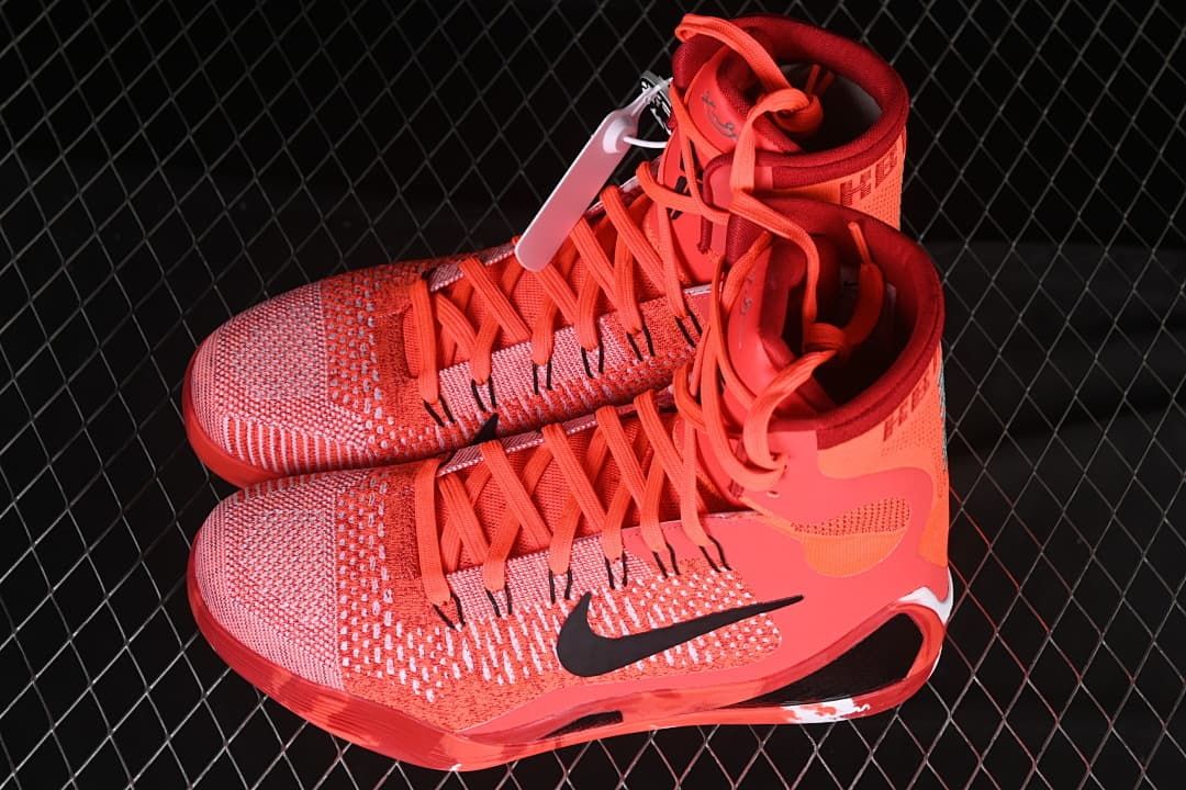 Pair of crimson high-top shoes shown from above and the side