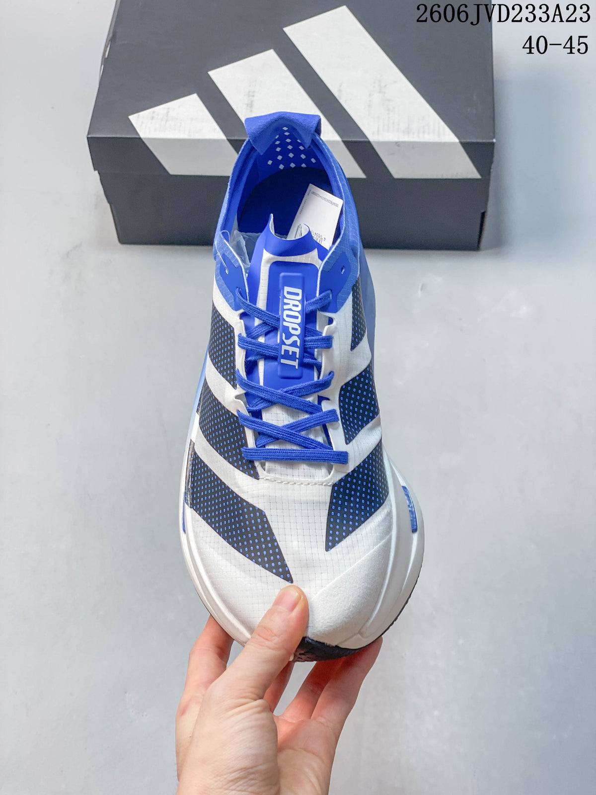 Top view showing the lace-up design and patterned upper.