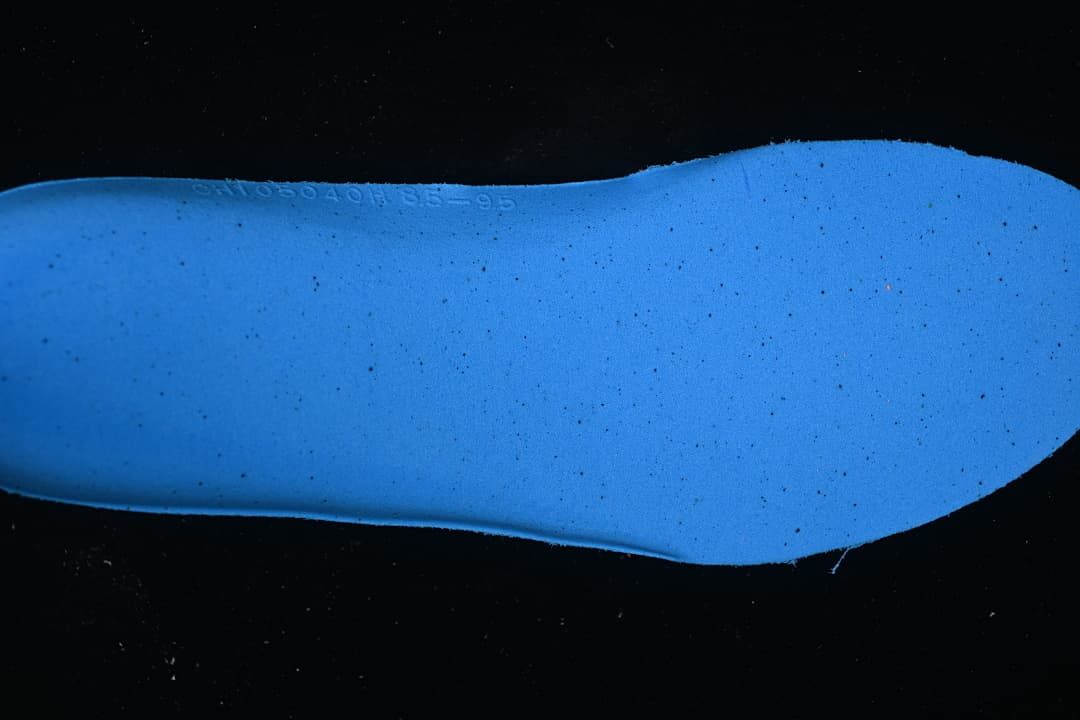 Blue shoe insert shown close up