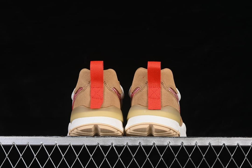 Rear view of the pair showing bright red heel pull loops