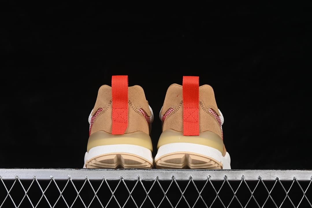 Rear view of the pair showing bright red heel pull loops