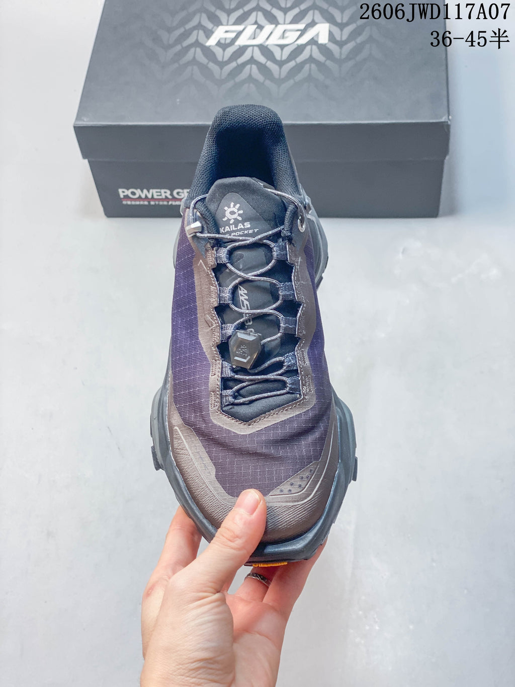 Top view of a KAILAS FUGA DU 2 shoe showing its quick-lacing system.