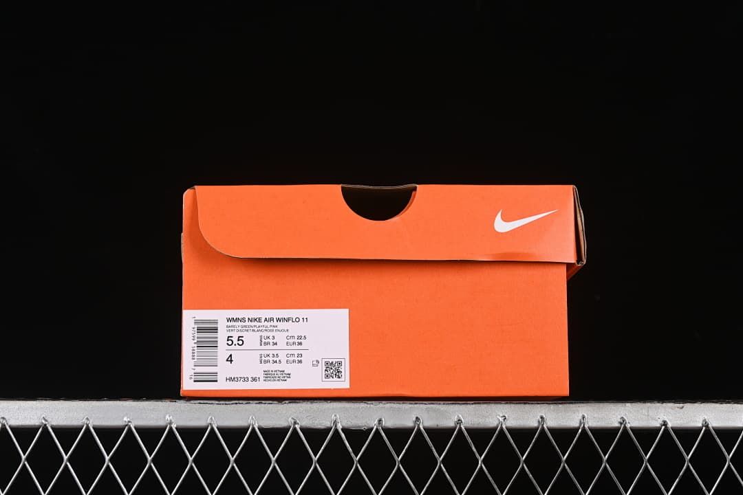 Orange shoe box label showing model and sample sizes