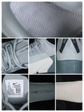 Close-up collage showing the mesh upper, laces, heel details and interior product label.
