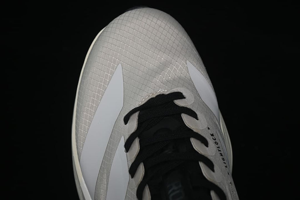 Top-down view of the patterned toe and black laces
