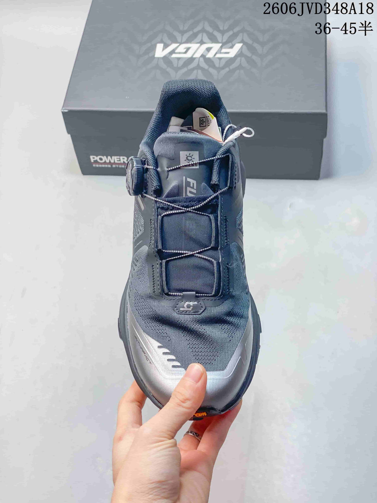 Front view showing the toe and cable-lacing closure
