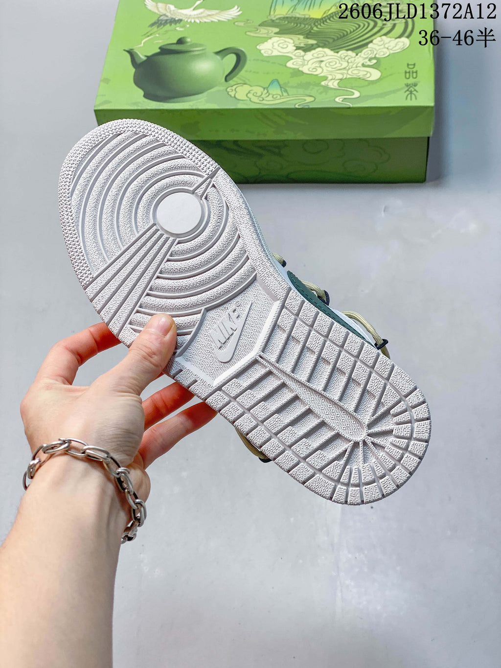Close-up of the white patterned outsole