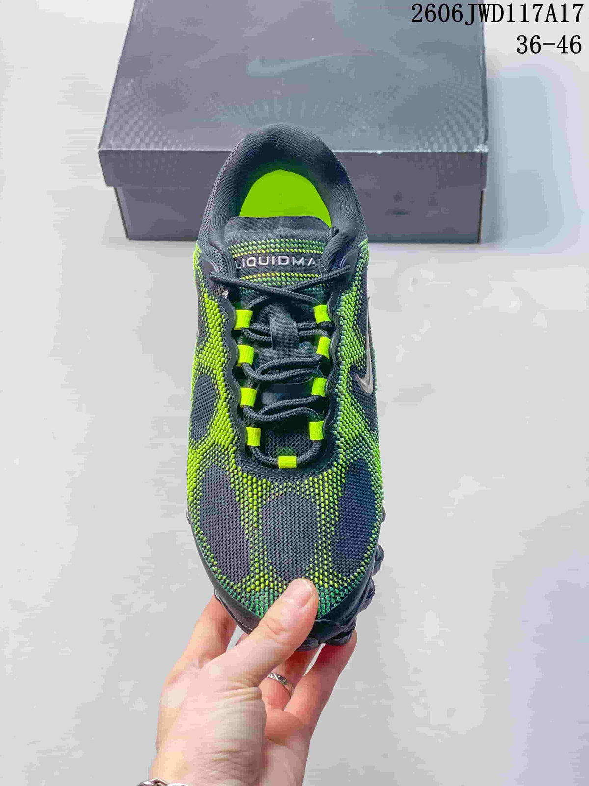 Top view of the Nike Air Liquid Max sneaker showing its laces and contrasting accents