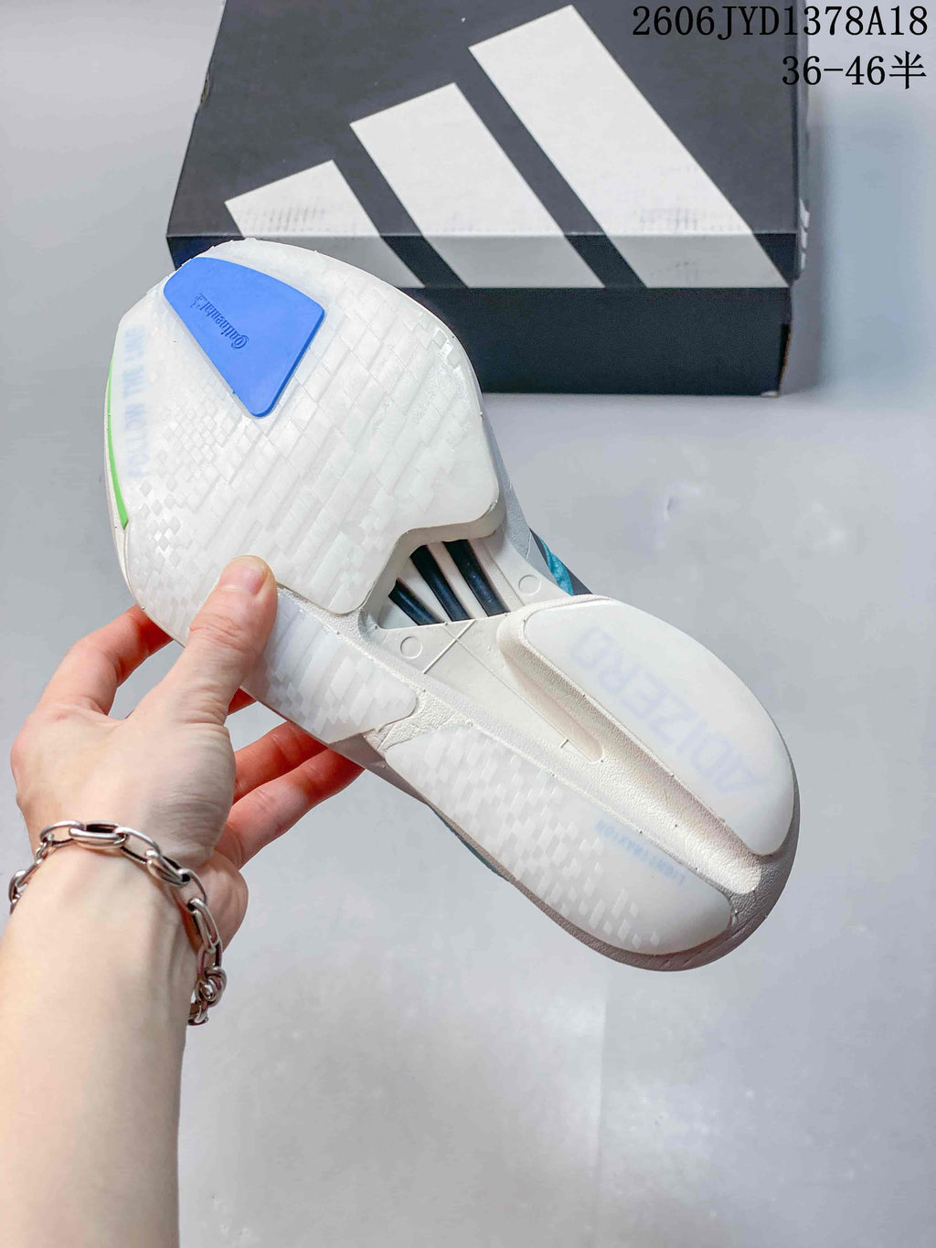 Close-up of the running shoe outsole and midfoot construction