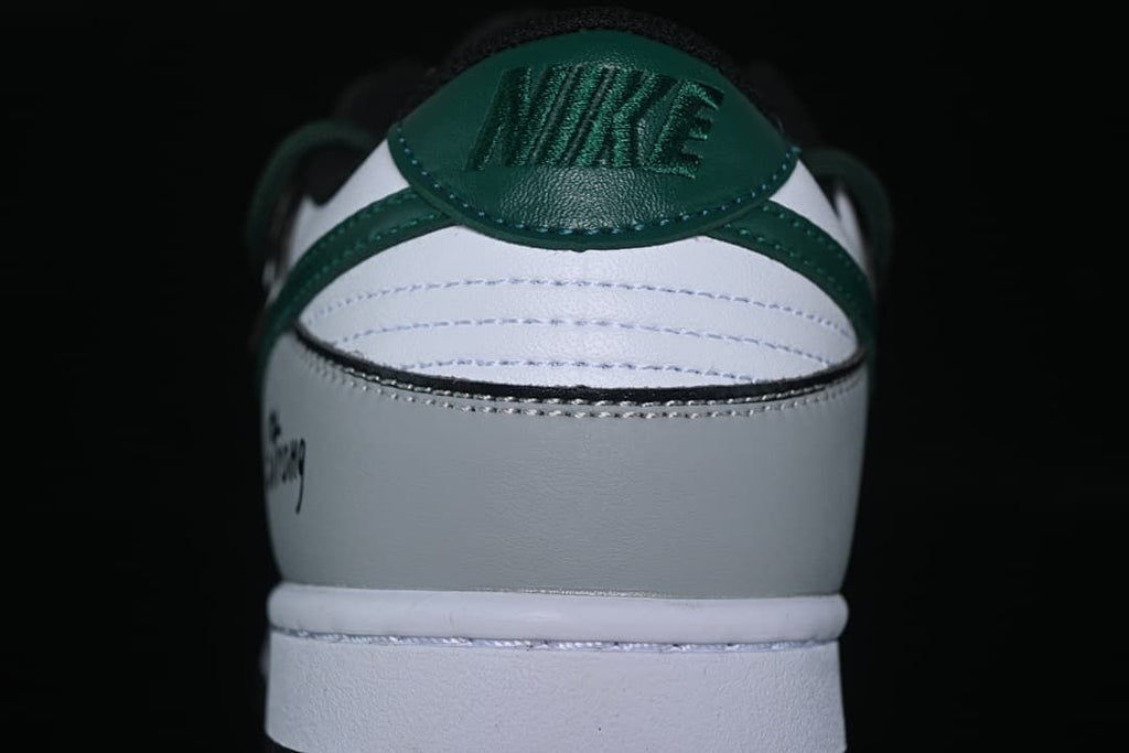 Rear view showing green heel detail and gray heel panel