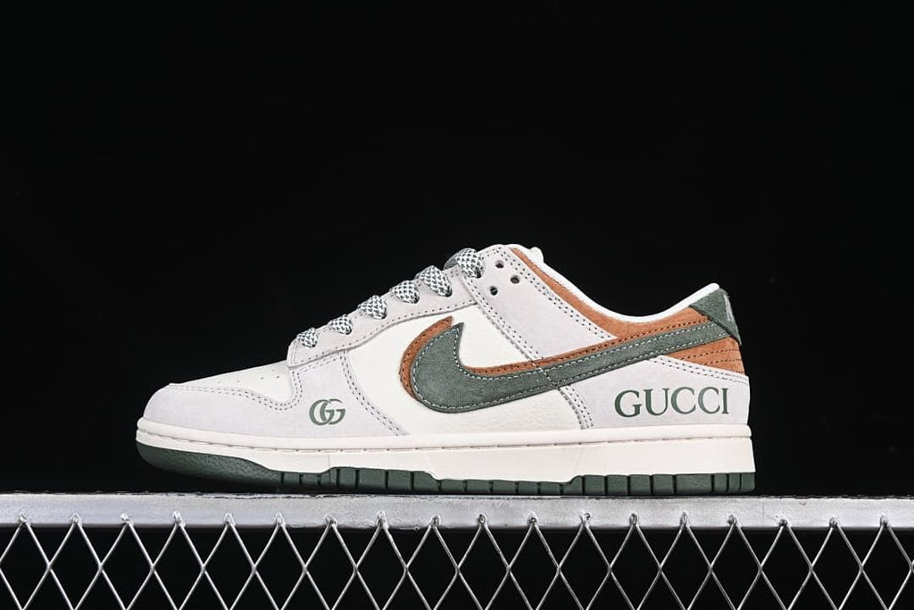Side view highlighting the off-white, brown, and dark green color combination