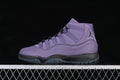 Side view of a purple Air Jordan 11 high-top sneaker with black laces and dark outsole.