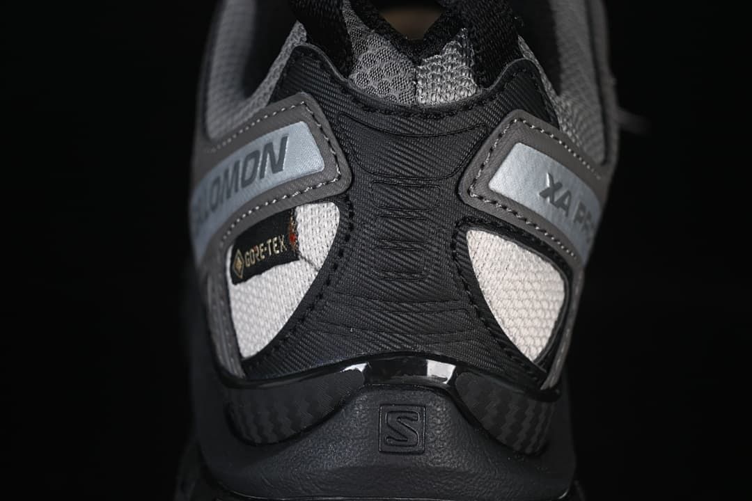 Rear close-up showing Salomon and XA Pro details, plus a Gore-Tex badge.