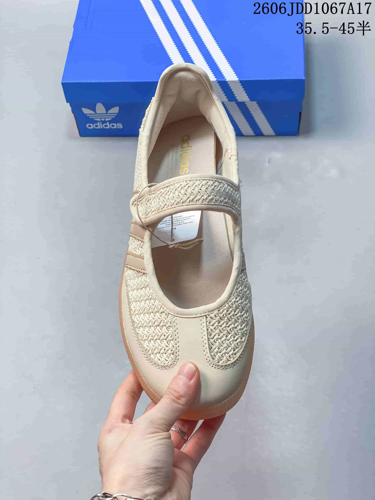 Top view showing the cream Mary Jane strap and textured upper panels
