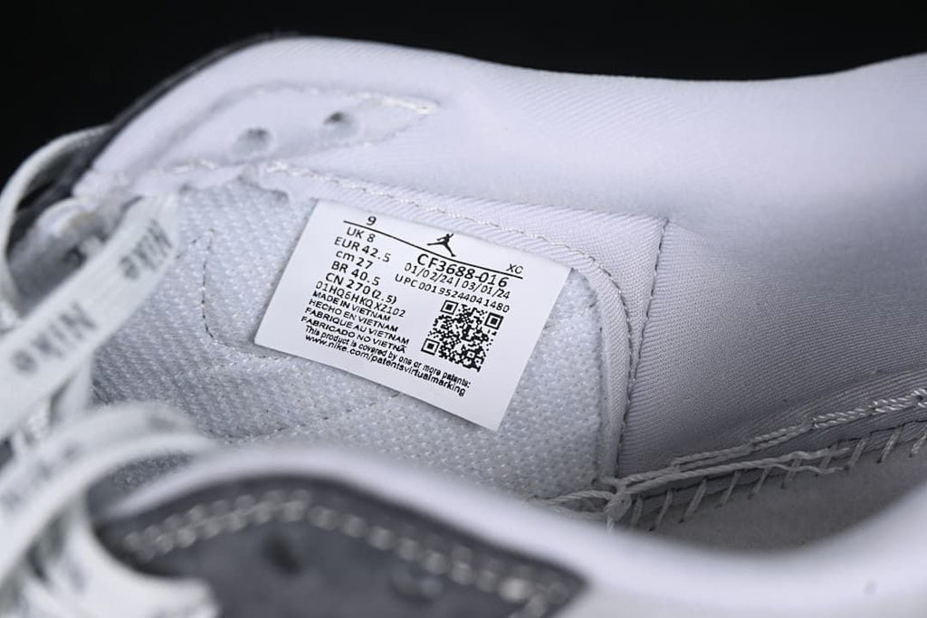 Shoe tongue size label showing EU 42.5 and other size information