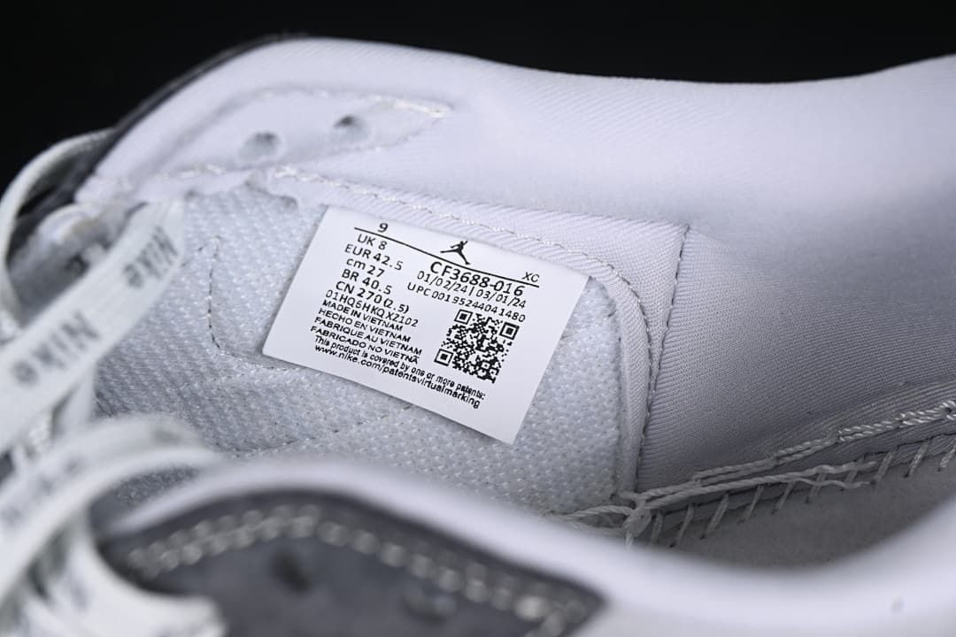 Shoe tongue size label showing EU 42.5 and other size information