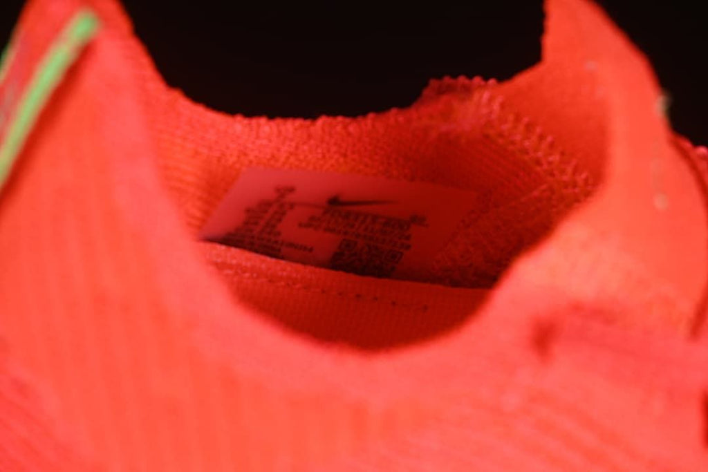 Close-up of the heel collar and interior label of the shoe