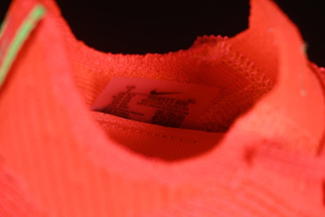 Close-up of the heel collar and interior label of the shoe