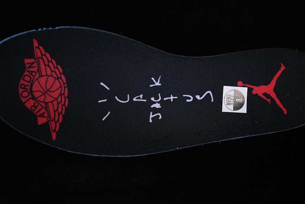Black insole with red graphics and a visible men's size 8 label.