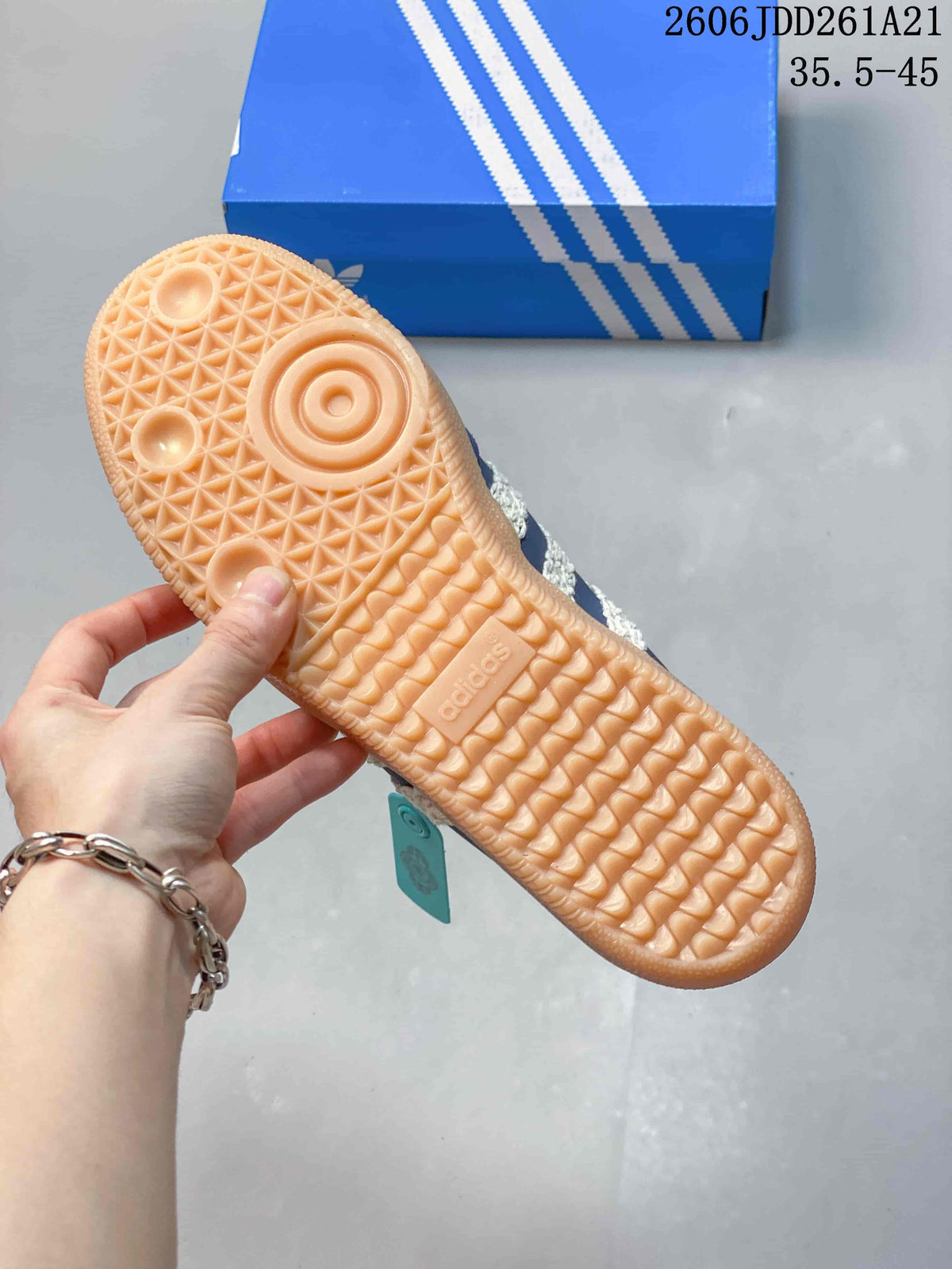Close view of the gum-colored patterned outsole