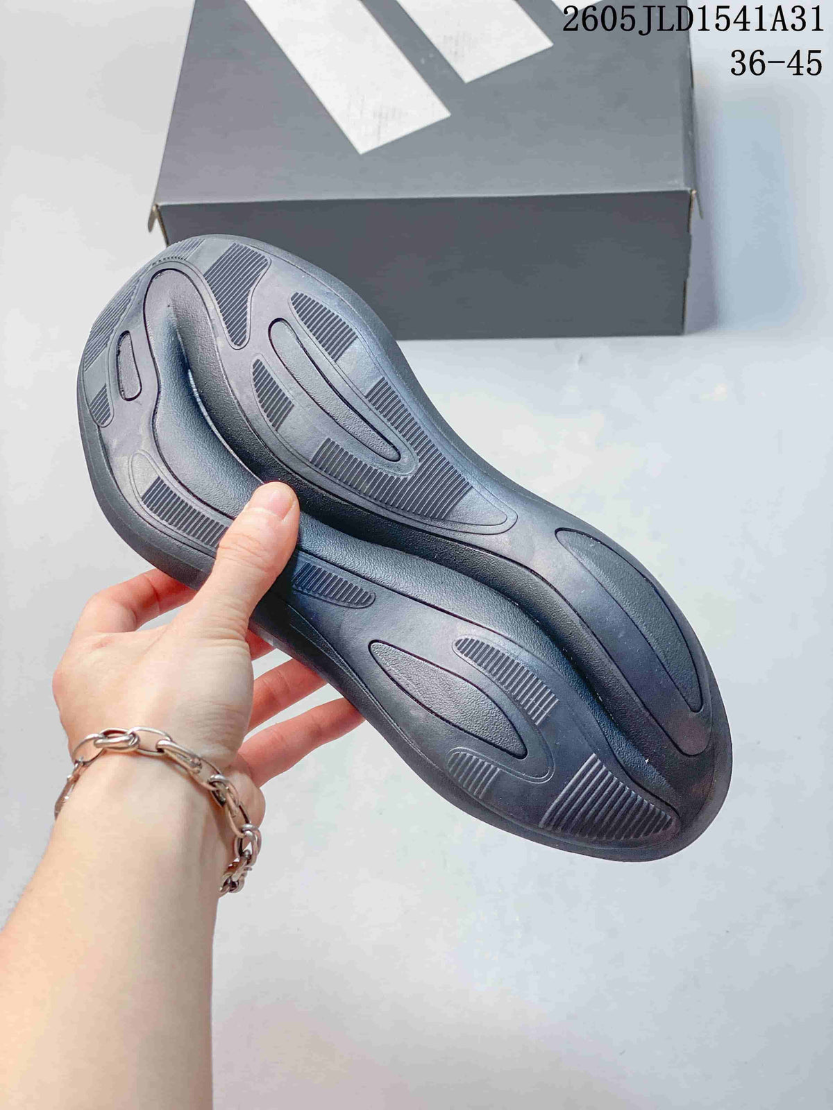 Close-up of the molded outsole on the Adidas Hyperboost sneaker.