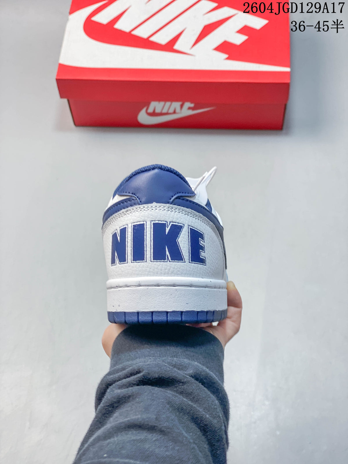 Rear view of the white and blue Nike Big Low sneaker