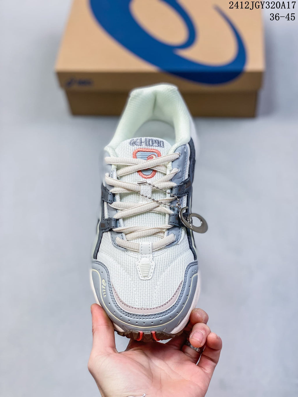 Top view of the sneaker showing the laces and toe panels