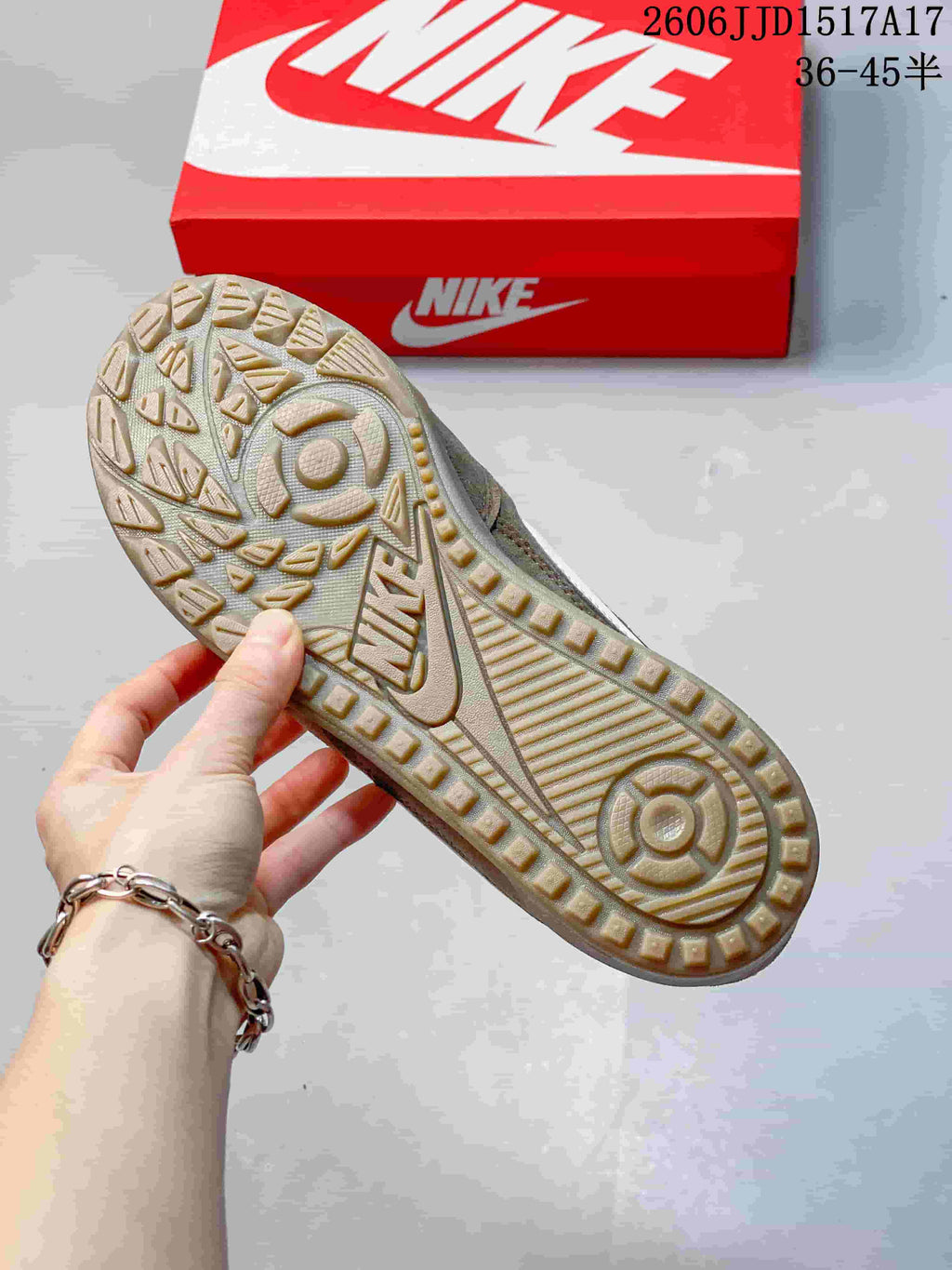 Close-up of the patterned outsole on a Nike Terra Manta sneaker