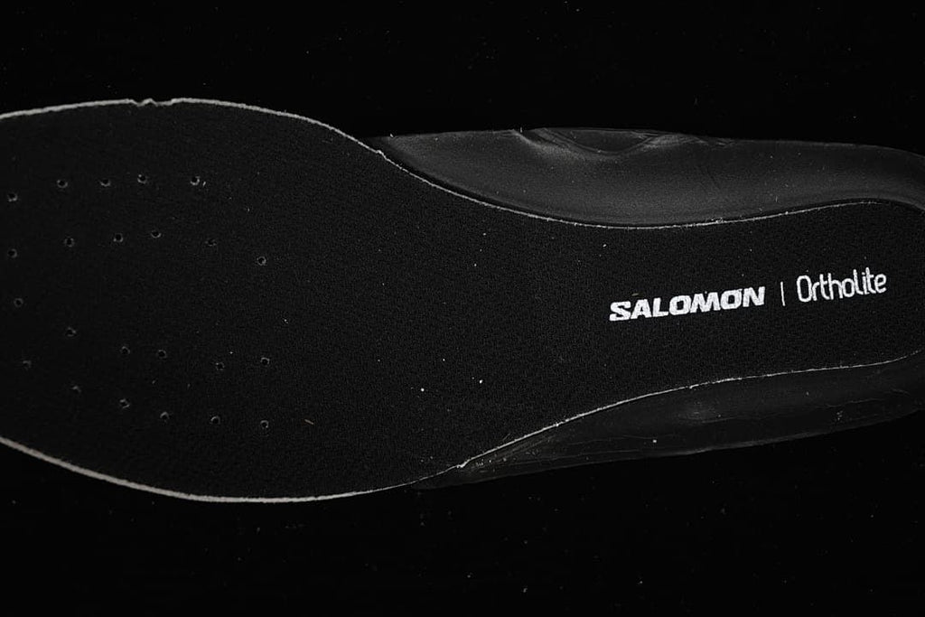 Close-up of the insole showing Salomon and Ortholite branding