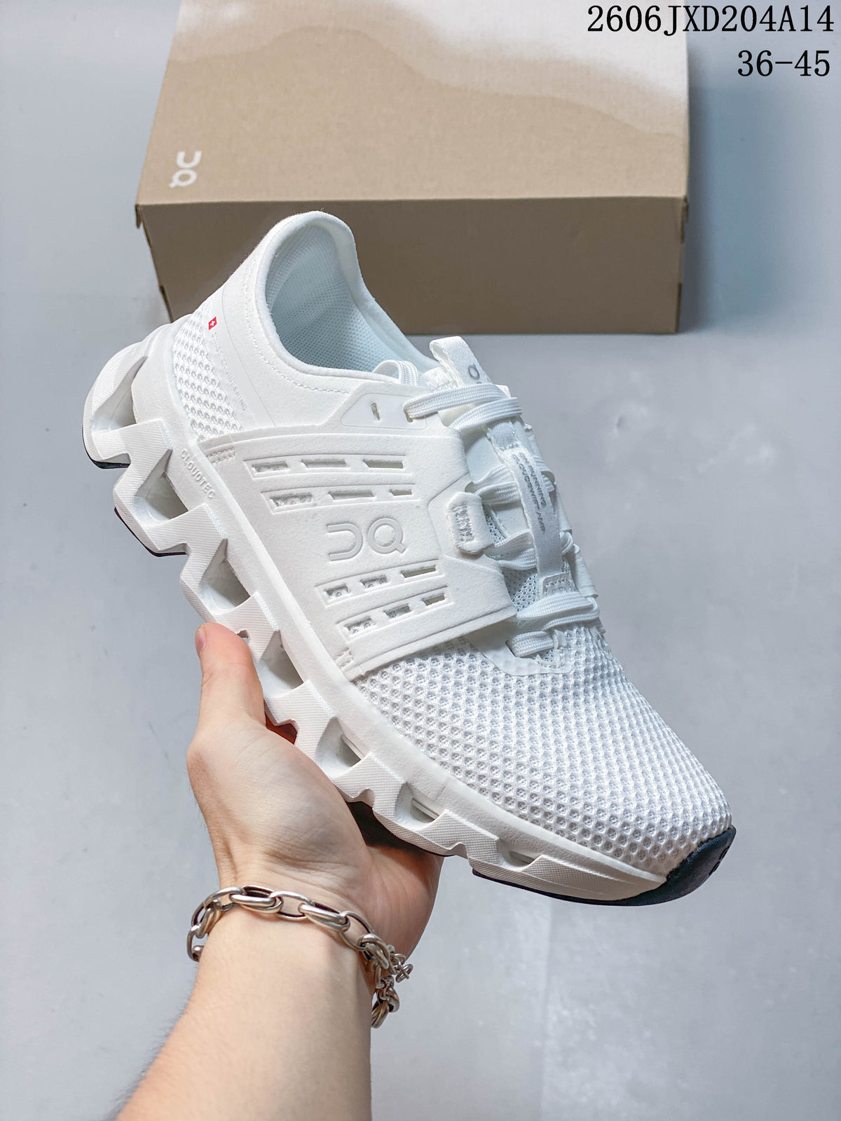 Side view of a white running shoe