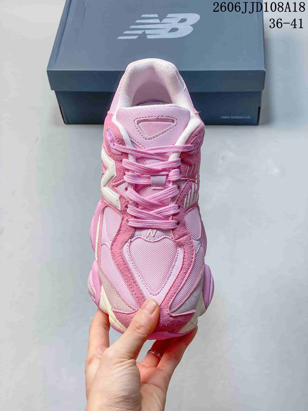 Top view of a pink lace-up sneaker