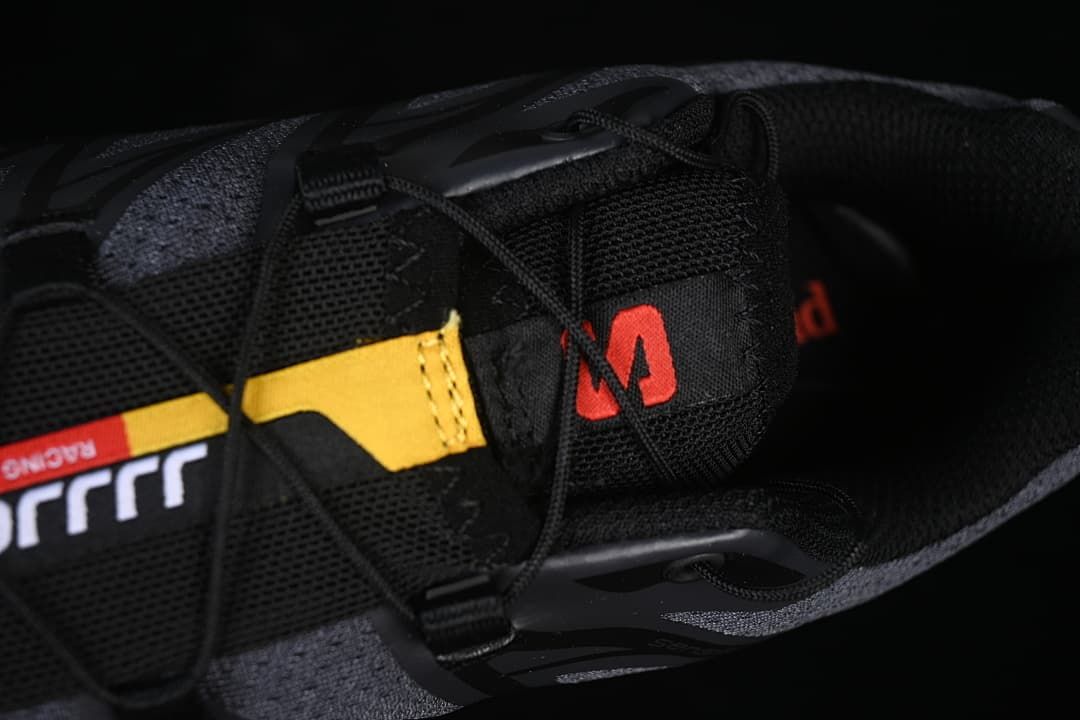 Top view of the laces and tongue with colored accents