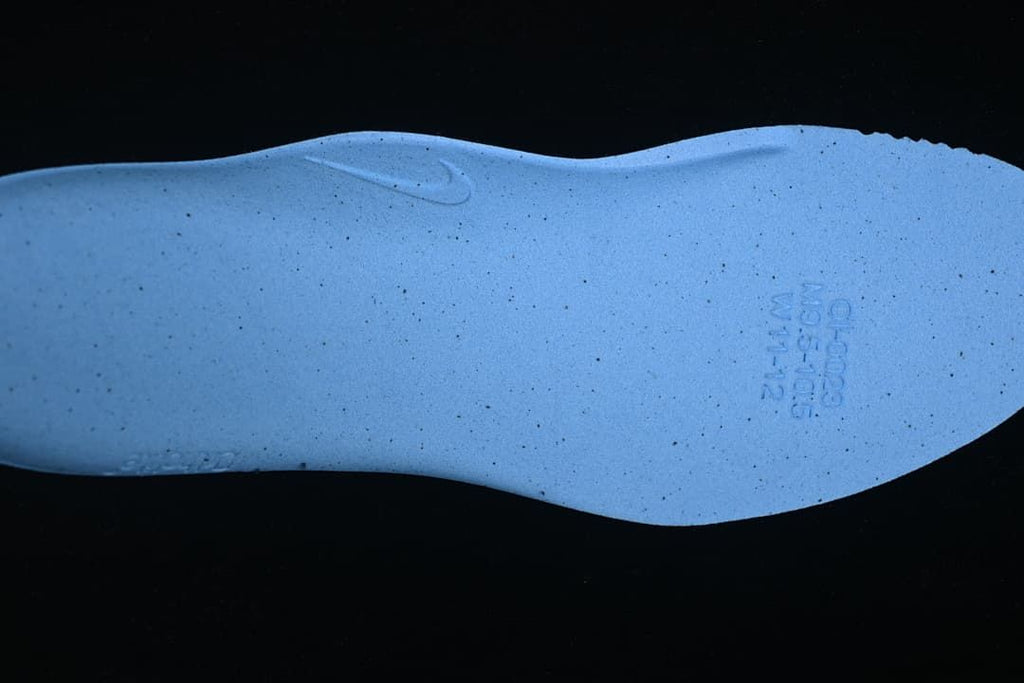 Blue insole underside with printed size range markings