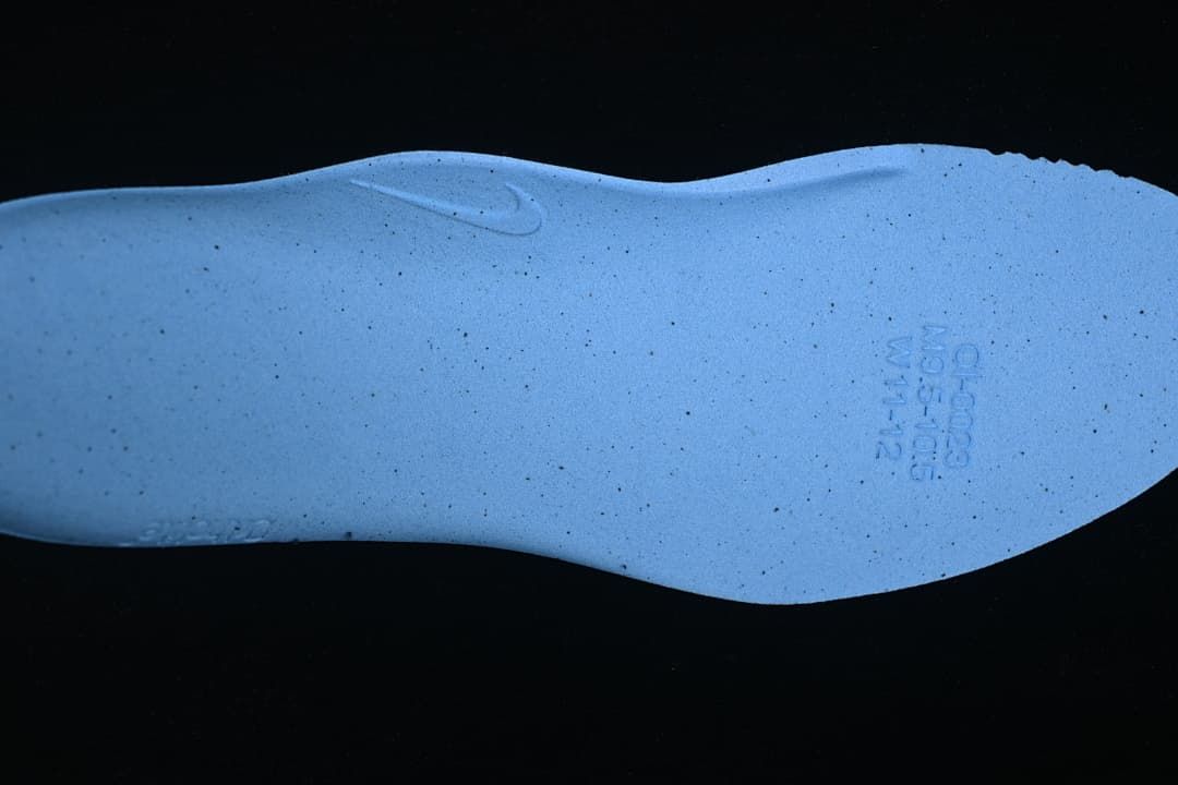 Blue insole underside with printed size range markings