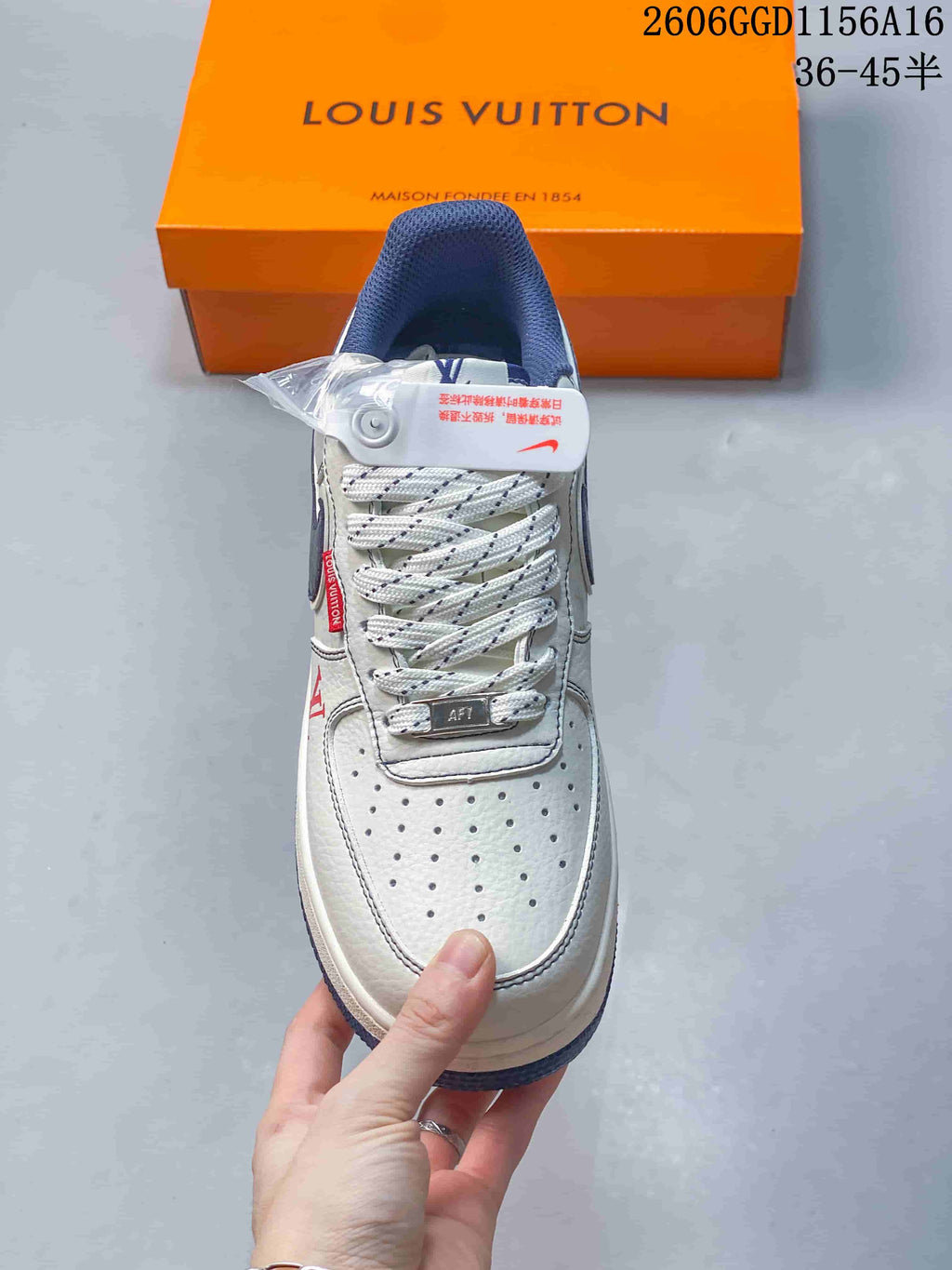 Top view showing the perforated toe and patterned laces