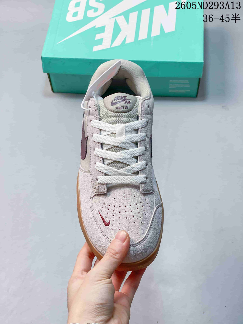 Top view showing the perforated toe and Nike SB Force 58 tongue label