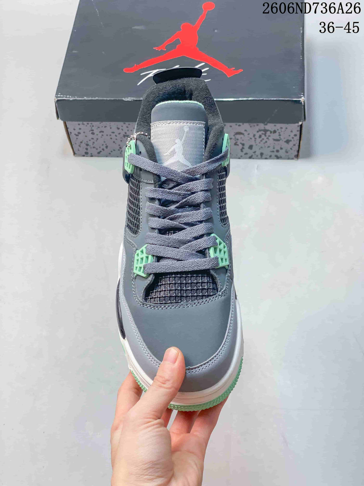 Front view showing the laces, mesh panels, and mint lace-wing details