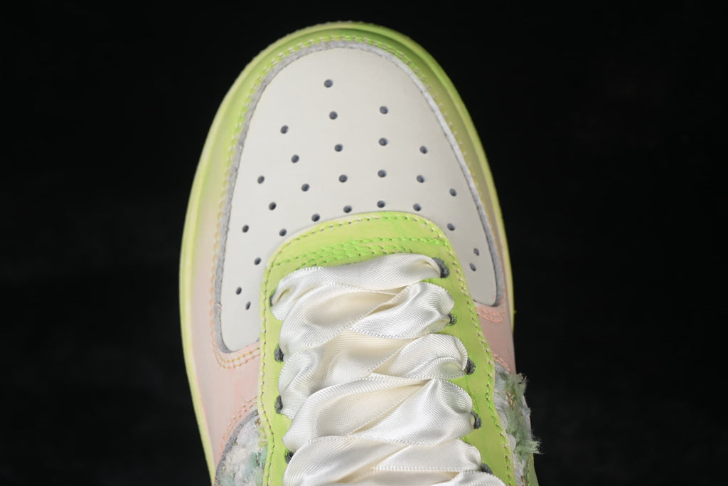 Top-down close-up of the perforated toe box and wide laces