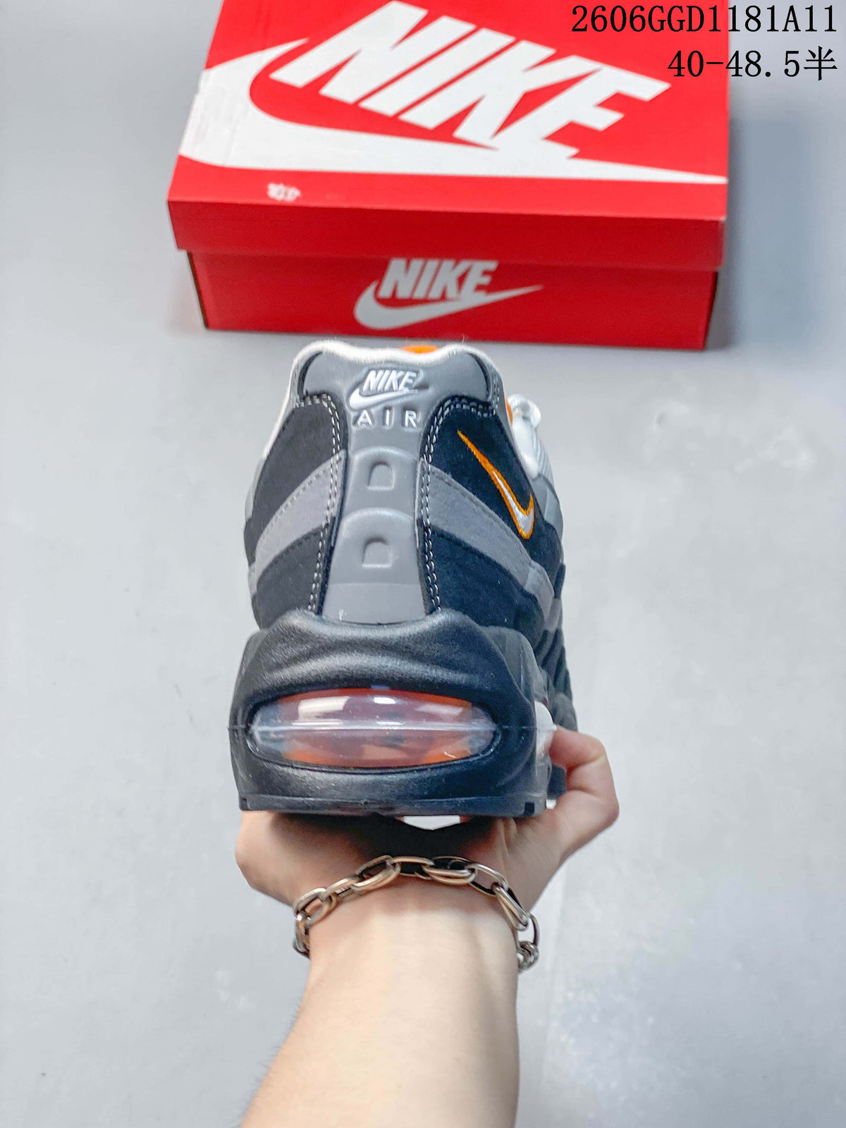 Rear view of a Nike Air Max 95 OG sneaker with a visible heel cushioning window