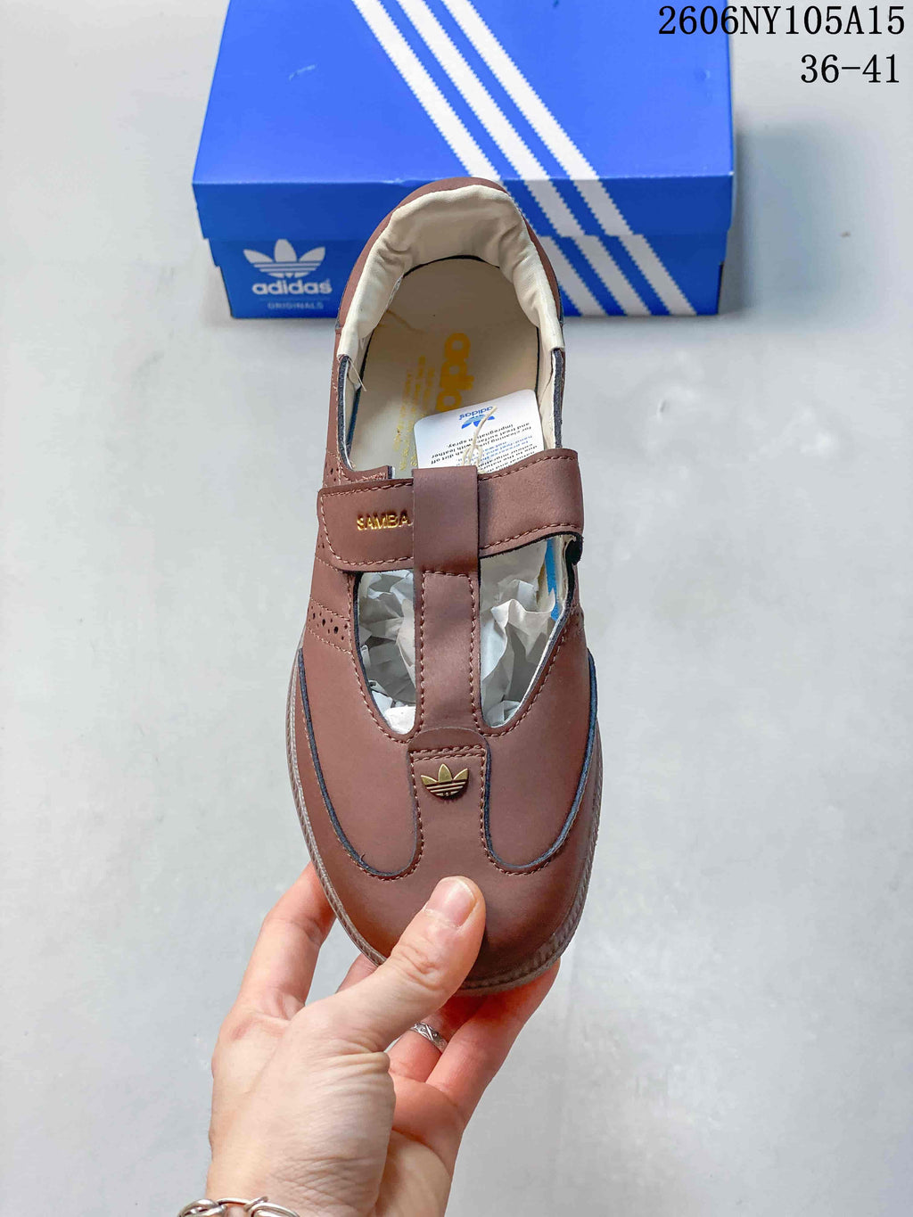 Top view of the Mary Jane-style strap and rounded toe