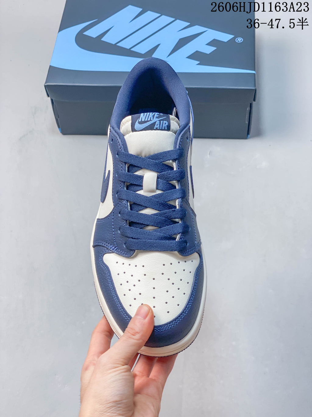 Front view showing the laces and perforated toe box