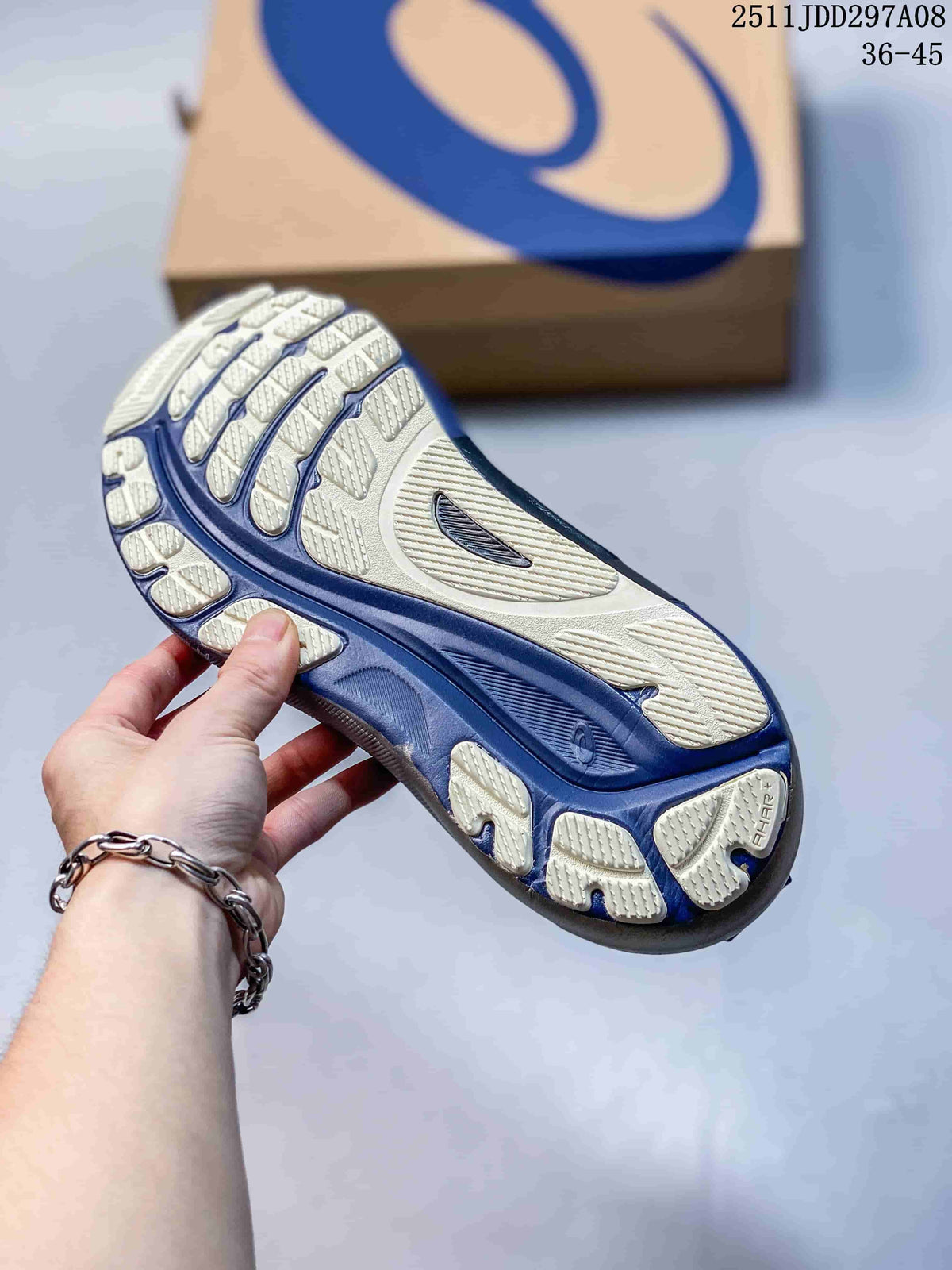 Close-up of the ASICS shoe outsole with segmented tread