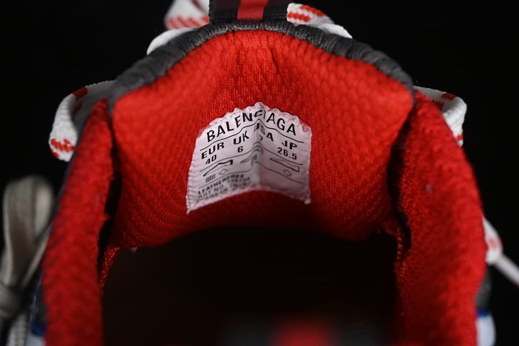 Close-up of the tongue label showing Balenciaga and size markings
